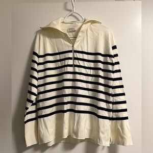 Babaton Ivory and Navy Striped Turtleneck Sweater